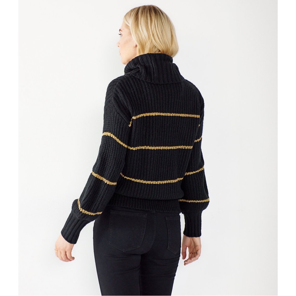 NWT Nine West Cowlneck Sweater Black Sequin Stripe Size XS - Picture 2 of 2
